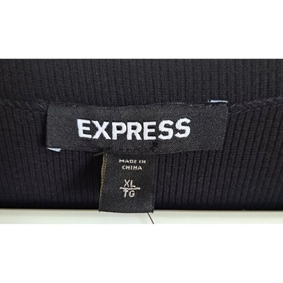 Express Women's XL Black Long Sleeve Rib Knit Sweater Dress Rhinestone Trim NEW - Picture 4 of 7